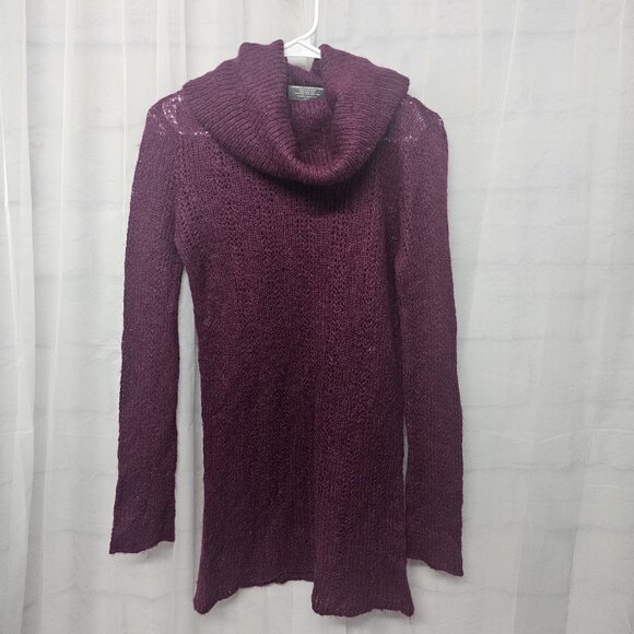 Wooden Ships Turtleneck Sweater Purple Wool Mohair Tunic Pointelle Knit S/M - Picture 7 of 10